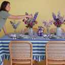 Tudomro 1 Pcs Ruffle Edge Striped Tablecloth, 84'' x 60'' Scalloped Table Cover, Farmhouse Linen Fabric Cloth for Rectangle Table, Dining Room Bridal Shower Wedding Holiday Party(Cobalt, Sky Blue)