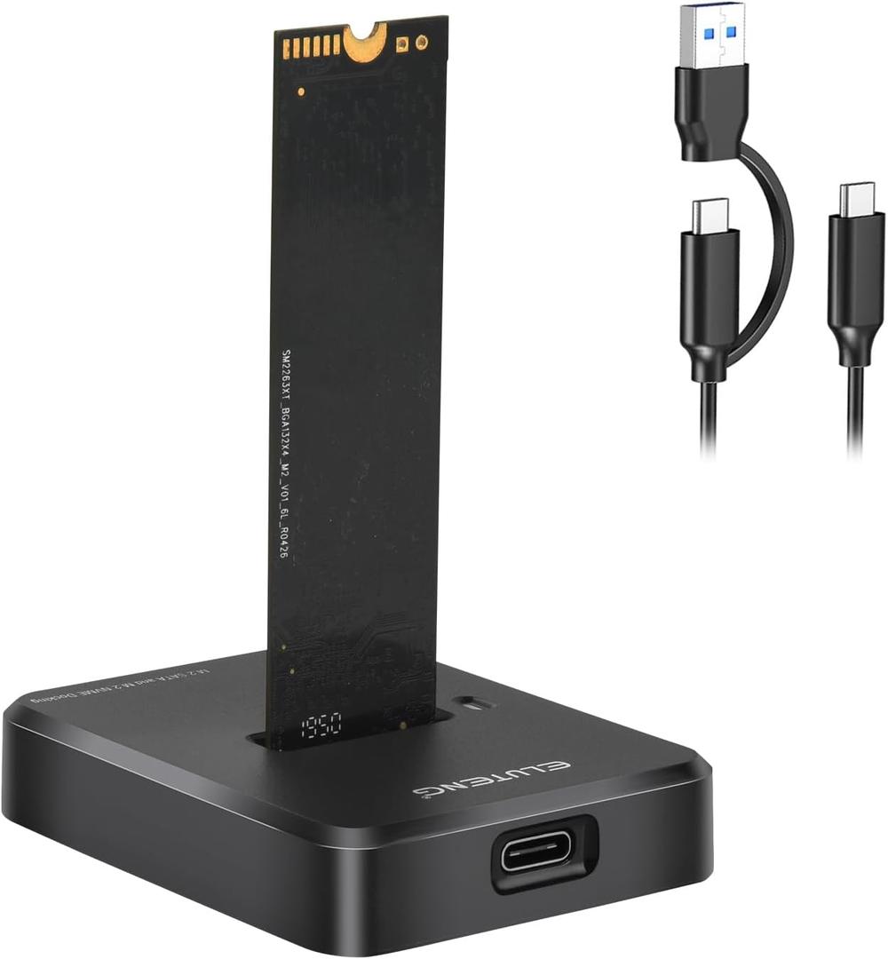ELUTENG M.2 NVMe & SATA to USB C Docking Station Dual Protocol M.2 to USB C Adapter 10Gbps External SSD Enclosure for M Key, B+M Key Support 2280 2260 2242 2230 SSDs with 2in1 Cable