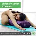 Gaiam Yoga Bolster Pillow, Soft Meditation Cushion for Yoga, Massage and Back Support, Breathable Cotton Fill, Zippered Microfiber Cover, Easy-Carry Handle, Machine Washable