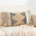 1Pc Boho Textured Lumbar Pillow Cover 12x 20, Diamond Woven Tufted Farmhouse Neutral Decorative Linen Pillow Cushion Case,Geometric Home Decor for Outdoor Couch Bedroom Car Black and White (Brown)