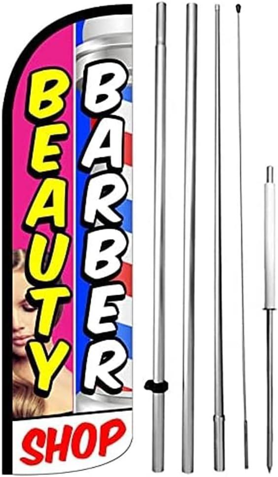 4 Less Co BEAUTY BARBER SHOP Windless Swooper Feather Flag 15' Tall Large Pole Spike Kit Banner Sign pbq63-h