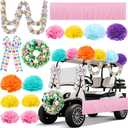 Suncalla 16 Pcs Easter Golf Cart Decorations Spring Party Decorations Festival Bowties Pastel Wreath Tinsel Garland Fringe Tissue Paper Flowers for Golf Cart Party Supplies Decor