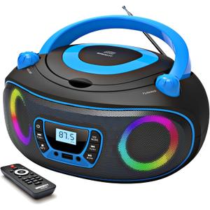 Portable Radio CD Player Boombox with Bluetooth,FM Radio,USB MP3 Playback,AUX-in,Headphone Jack,MP3 CDs Compatible,Kids CD Players for Home or Outdoor (Blue)