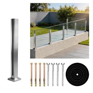 Glass Railing End Post 23.58",T304 Stainless Steel Glass Balustrade Post with Spigot Slots for Indoors & Outdoors Railing of Deck,Balcony,Attic,Staircase (Silver)…