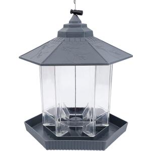 Twinkle Star Wild Bird Feeder Hanging for Garden Yard Outside Decoration, Hexagon Shaped Outside Hanging Bird Feeders for Outdoors Squirrel Proof, Cardinal Bird Feeder (Light Grey) (7.5 x 7.5 x 8.5 inches)