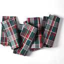 Ramanta Home Christmas Cloth Napkins Set of 5 - Decorative Plaid Check Dinner Napkin for Holiday Guest Party and Gift, Xmas Red Tartan Washable Cotton Reusable Table Linen 18x18 Inch - Green