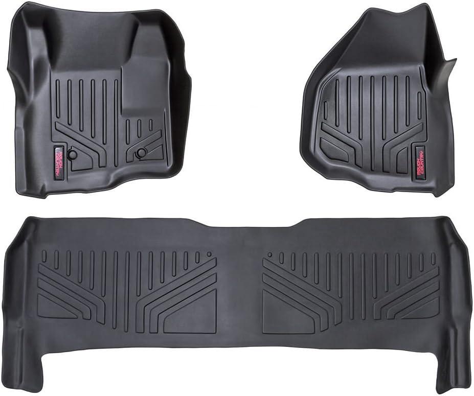 Rough Country All Weather Floor Mats for Ford F-250/F-350 SuperDuty Crew Cab (2011-2016 w/Depressed Pedal) - Non-Slip Waterproof Flexible Floor Mat, Front & Rear Set