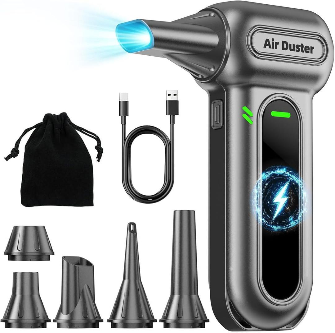 Electric Air Duster Cleaning Tools -180000RPM Super Power Cordless Air Duster, Rechargeable Brushless Motor Durable Blower, 4-Gear Adjustable Dust Blower Fan for Car, PC, Sliver (Silver)