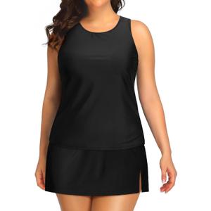 Tempt Me Plus Size Tankini with Skirt - Two Piece Swimsuit for Women Tummy Control Bathing Suit High Neck 2025 Swimwear (Black), 20W