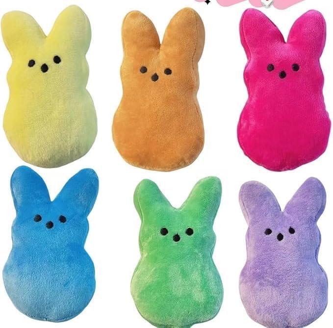 6 Inch Easter Bunny Plush Toy, Easter Basket Stuffer, Party, Holiday Favors (6Pcs)
