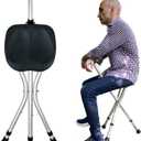 Portable Adjustable Folding Walking Cane with Seat Allows Durability While Walking and Convenience for Sitting, Alloy Crutch Chair, Anti-Slip Lightweight Walking Stick for Seniors (Black)