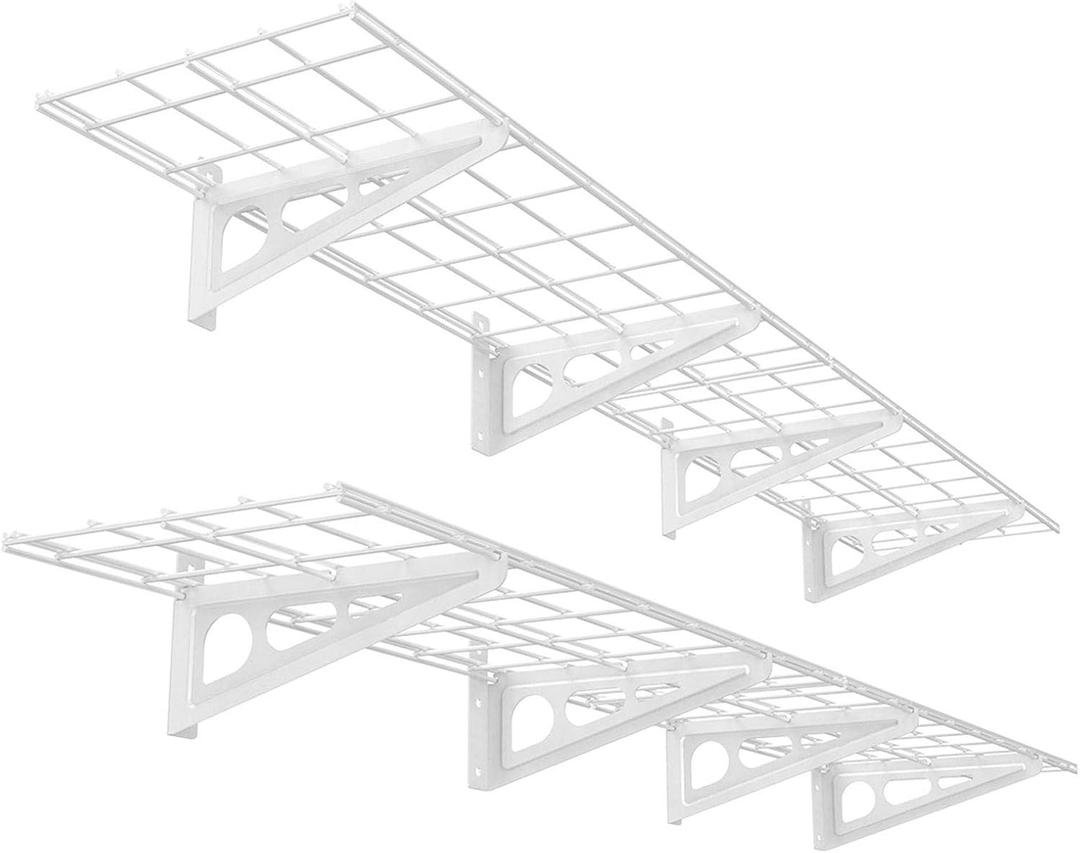 FLEXIMOUNTS 12-inch-by-72-inch Wall Shelf Garage Storage Rack Wall Mounted Floating Shelves,1x6ft ,White, 2-Pack
