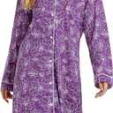 Tugege Nightgowns for Women Sleepwear V-Neck Button Down Night Shirt Long Sleeve Printed Pajamas Sleepshirts (Purple, M)