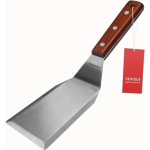 Professional Metal Spatula for Cast Iron Skillets and Flat Top Grills, Full Tang Wooden Handle,1.8mm Thick Stainless Steel Blade, Smash Burger Spatula Turner for Flipper, Cooking, BBQ, 4.7 x 2.7 Inch