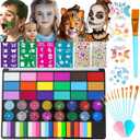 Face Painting Kit for Kids, 42 Colors Professional Face Paint Makeup Kit Non-Toxic Water Activated Facepaint Palette with Brush, Stencil, Sponge, Gem, for Party Halloween Christmas (42 Colors)