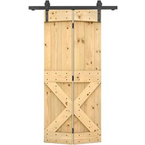 38 in. x 84 in. Mini X Series Unfinished DIY Wood Bi-Fold Barn Door with Sliding Hardware Kit
