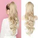 Flufymooz 26" Ponytail Extension, Long Wavy Curly Claw Clip in Ponytail Hair Extensions, Natural Synthetic Hairpiece for Women Daily Wear(Blonde to Light Blonde)