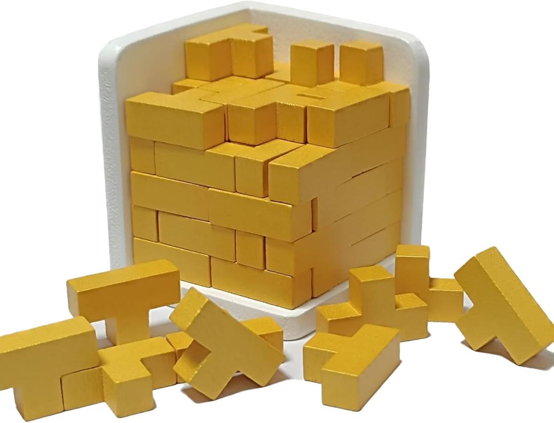 Wooden Brain Teaser Puzzle Cube Easter Basket Stuffers Wooden Puzzles T-shaped Jigsaw Logic Puzzle Educational Toy for Kids and Adults by AHYUAN (Gold)