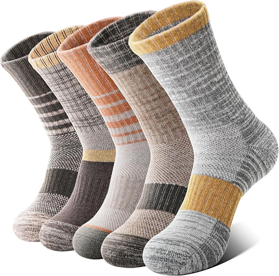 Anlisim Merino Wool Hiking Socks for Women Thermal Winter Warm Boot Work Cushion Socks 5 Pairs (Medium, Yellow Brown)