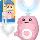 Kids U Shaped Electric Toothbrush, with 3 Cleaning Modes, with 4 Brush Heads, 360 Sonic Automatic Toothbrush, IPX7 Waterproof Cartoon Dinosaur Design (Ages 2-12) (Pink)