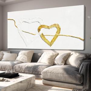 GAIDUOMAI White and Gold Abstract Wall Art Minimalist Wall Decor Heart Art Prints Living Room Canvas Picture Line Art for Bedroom 29x58 Inch Gallery Wall Art