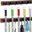 2 PACK Broom Holder Wall Mount With 5 Slots & 4 HooksRustic Wood Broom & Mop HangerWall Mounted Garden & Garage Tool Storage Organizer Rack for Closet Laundry Room or Kitchen Wall Decor