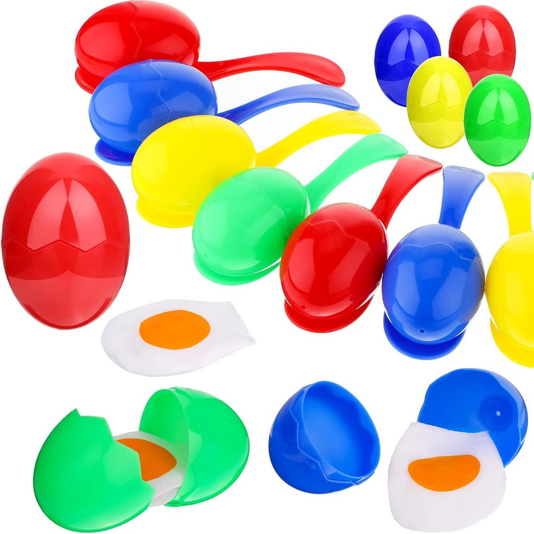 Civaner 24 Pieces Egg and Spoon Race Game Set with Yolk, Egg Balance Game Relay Race Game for Easter Eggs Hunt Game Outdoor Lawn Games, Field Sport Party Favors Toy (4 Assorted Colors)