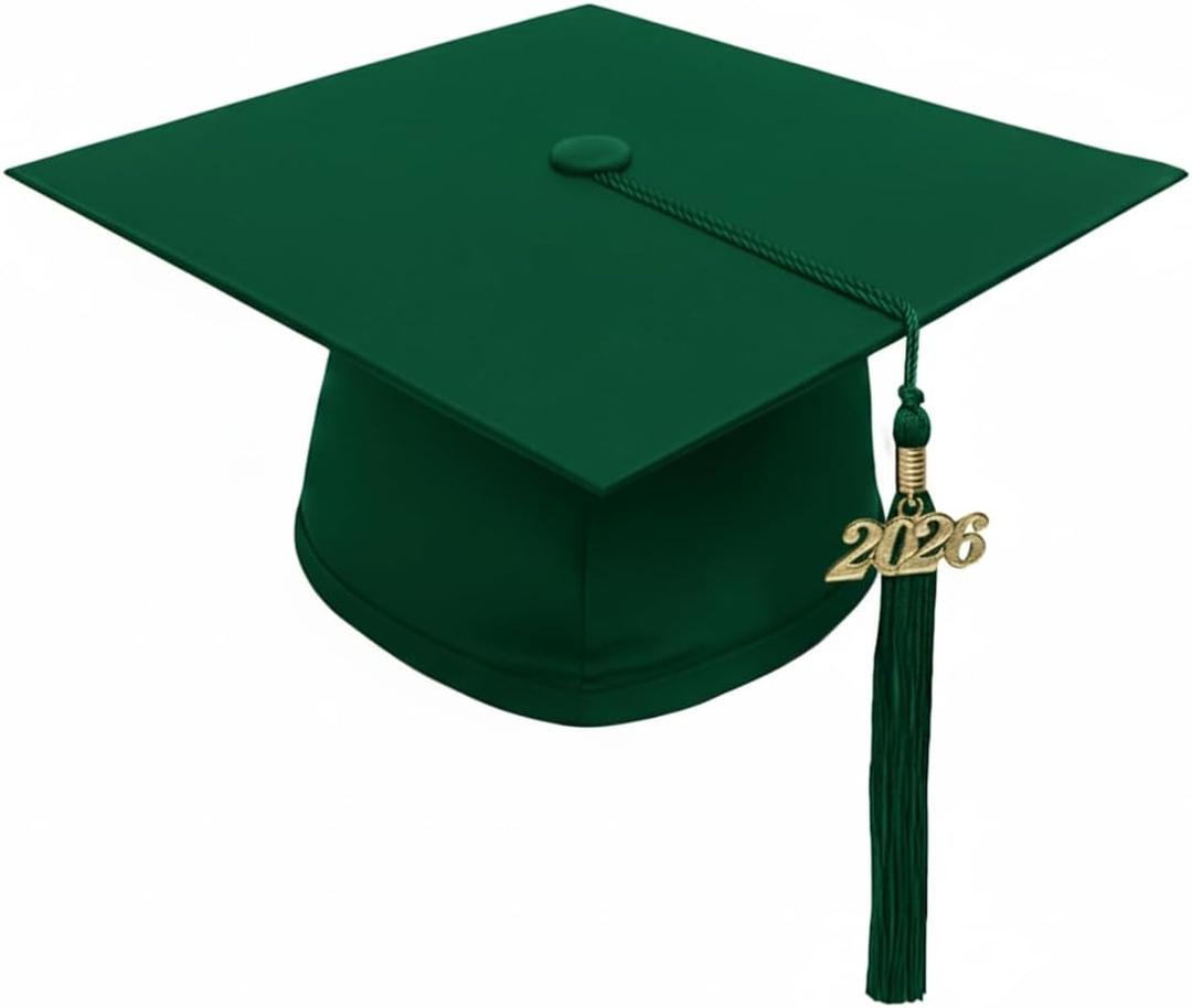 CLERKMANS Graduation Cap with Tassel Includes 2026 Date Drop - 6 Hang Loop - One Size Fits All (Hunter Green)