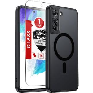 LeYi for Samsung Galaxy S21-FE 5G Phone Case:【𝐍𝐨𝐭 𝐟𝐢𝐭 𝐒𝟐𝟏】 Compatible with Mag-Safe with Screen Protector, Military-Grade Matte Translucent Soft-Touch Skin Funda para S21FE, Black