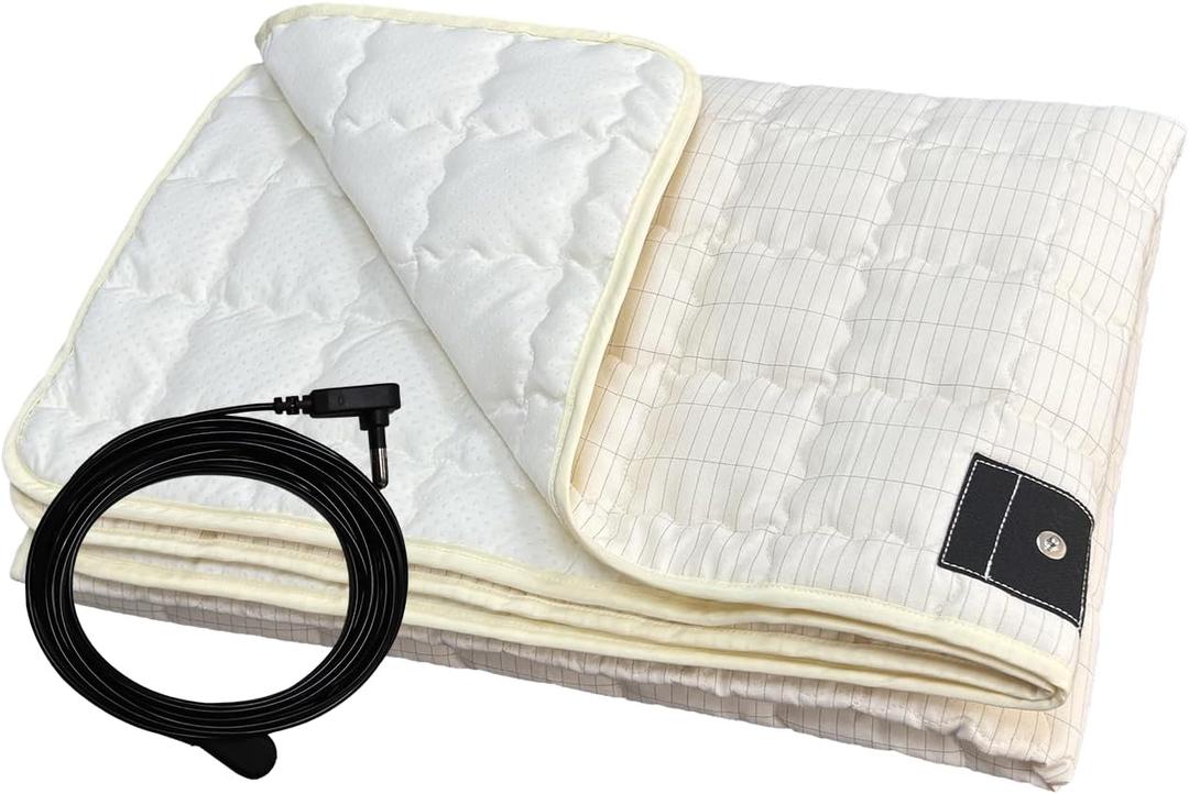 MINPWNP Grounding Mat for Bed, Grounding Cotton Pad Earth Mat with Silver Fiber for Stress Relief & Sleep Improvement 34.2"x50" Beige