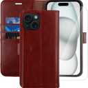 MONASAY Wallet Case Compatible for iPhone 15 5G,[Glass Screen Protector Included] [RFID Blocking] Flip Folio Leather Cell Phone Cover with Credit Card Holder, 6.1-inch, Burgundy