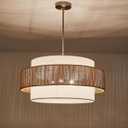 24'' Rattan Large Drum Chandeliers Light Fixtures,5 Light Boho Pendant Light Farmhouse Rustic Hand Woven Lighting for Dining Room Kitchen Island Living Room Bedroom,Brushed Nickel Finish Metal