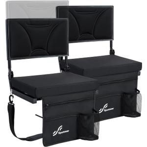 Sportneer Stadium Seats with Back Support: Height Adjustable Thick Padded Stadium Seats with Pocket, Shoulder Strap, Carry Handle, Cup Holder, Folding Stadium Chair for Sports Events Concerts Outdoor (Black, 2 Pack)