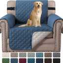 H.VERSAILTEX Water Resistant Chair Cover Reversible Chair Cover Protector for Dogs Washable Chair Slipcover with Non Slip Elastic Strap Living Room Furniture Cover(Armchair, Dark Blue/Beige)