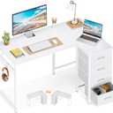 Casaottima L Shaped Desk with 4 Drawers, 40" Small White Computer Desk with Storage, Reversible Kids Study Desk with Hook, Corner Desk for Home Office