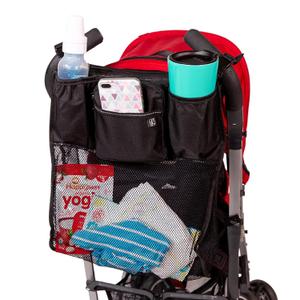 J.L. Childress Cups 'N Cargo Universal Stroller Organizer with Cup Holders and Mesh Storage Compartment - Deep Cup Holders - Multiple Zippered Pockets - Fits Uppababy, Stroller Wagons & more - Black