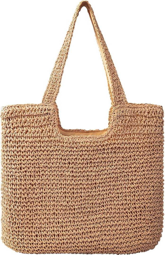 Pleneal Straw Beach Bags for Women - Women Beach Handmade Woven Tote Bag, Summer Mesh Hollow Shoulder Bag for Holiday