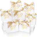 DOYIDE 120 Pack Small Thank You Gift Bags, 4.5x1.8x3.9in Party Favor Bags with Bow Ribbon, Mini Paper Gift Bag with Gold Foil Printed, White Treat Boxes for Birthday Wedding Bridal Baby Shower
