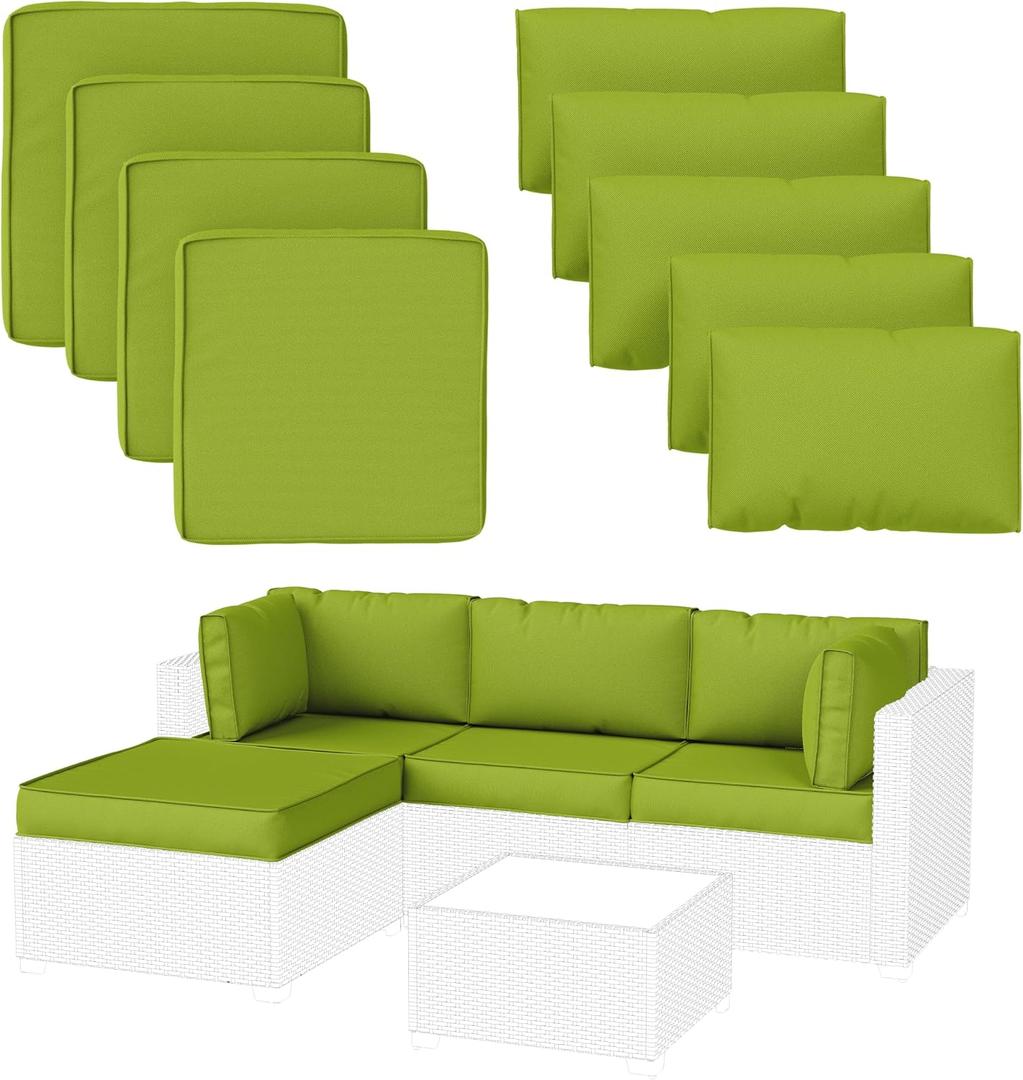 9 Pack Patio Cushion Covers Outdoor Furniture Cushion Slipcovers Replacement Waterproof with Zipper for 5 Pcs Patio Furniture Set, Covers Only, Grass Green