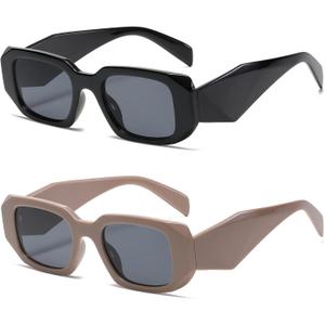Verfimaci Trendy Rectangle Sunglasses for Women Man Square Sun Glasses (Black Frame Grey Lens+brown Frame Grey Lens)