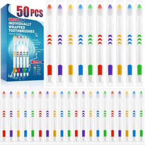 Navona 50 PCS Individually Wrapped Bulk Toothbrush Pack, Disposable Toothbrushes, Soft Toothbrushes for Adults, Kids Toothbrush, Soft Bristle, Ergonomics Handle, Perfect for Travel, Hotel, Donation (1 Count (Pack of 50))