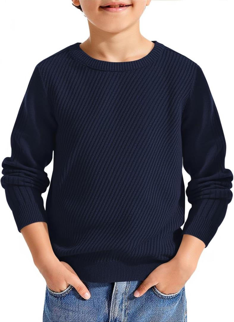 Haloumoning Boys Texture Sweater Kids Crewneck Long Sleeve Knit Pullover Sweater Fall Winter Clothes 5-14 Years (11-12 Years, Navy Blue)