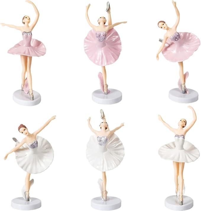 Uoeo 6 Pcs Ballet Girl Cake Topper - Dancing Ballerina Girl Figurine Cake Decorations Pink Cake Toppers for Ballet Girl Baby Shower Birthday Party Wedding Decoration