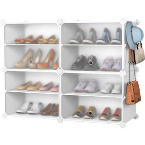 HOMIDEC 4-Tier Shoe Organizer for Closet - 16-Pair Storage Cabinet With Hook for Hanging - Shelf for Entryway