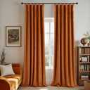 KOUFALL Velvet Black Out Curtains 96 Inch Long 2 Panel Set for Sliding Glass Doors, Burnt Orange Thermal Blackout Pleated 8FT Length Floor to Ceiling Track Curtains with Hooks Mount System