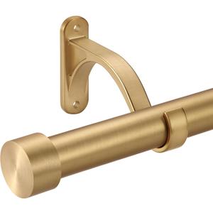 1-Inch Diameter Curtain Rod, Adjustable Rod Set with Premium Aluminum Brackets and Finials, Single Heavy-Duty Curtain Rods for Windows (Brushed Gold, 72-144")