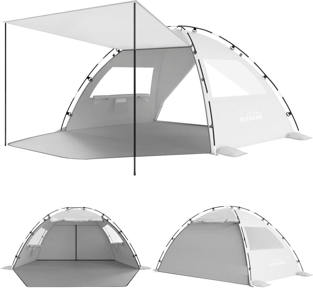 Elegear CumbreX Beach Tent Sun Shelter with Canopy, 6-8 Person Beach Tent, Easy Setup UPF 50+ UV Protection Portable Lightweight Double Silver Coating Cabana Sun Shade Shelter - Silver