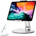 Stouchi Tablet Stand, 360Tablet Swivel Base Holder Galaxy Tab S8, Adjustable Desk Mount for iPad Mini 2021,Galaxy S22, POS Kiosk, Surface Pro 4, iPad Pro/Air fits 4-14 Tablet & Phone Silver