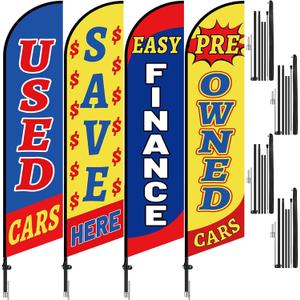 Remagr 4 Sets/ 8 Pcs Used Cars Flag Pole Kit 15 ft Second Hand Cars Dealer Flags Set Includes 4 Pole and 4 Flag Car Dealership Supplies Finance Pre Owned(Bright Color)