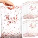 Pajean 100 Pcs Thank You Bags Bulk Small Thank You Plastic Gift Bags with Handle Dots Goodie Treat Shopping Wrap for Birthday Party Favors Business Wedding Baby Shower, 6.7" x 9.8"(White Rose Gold)